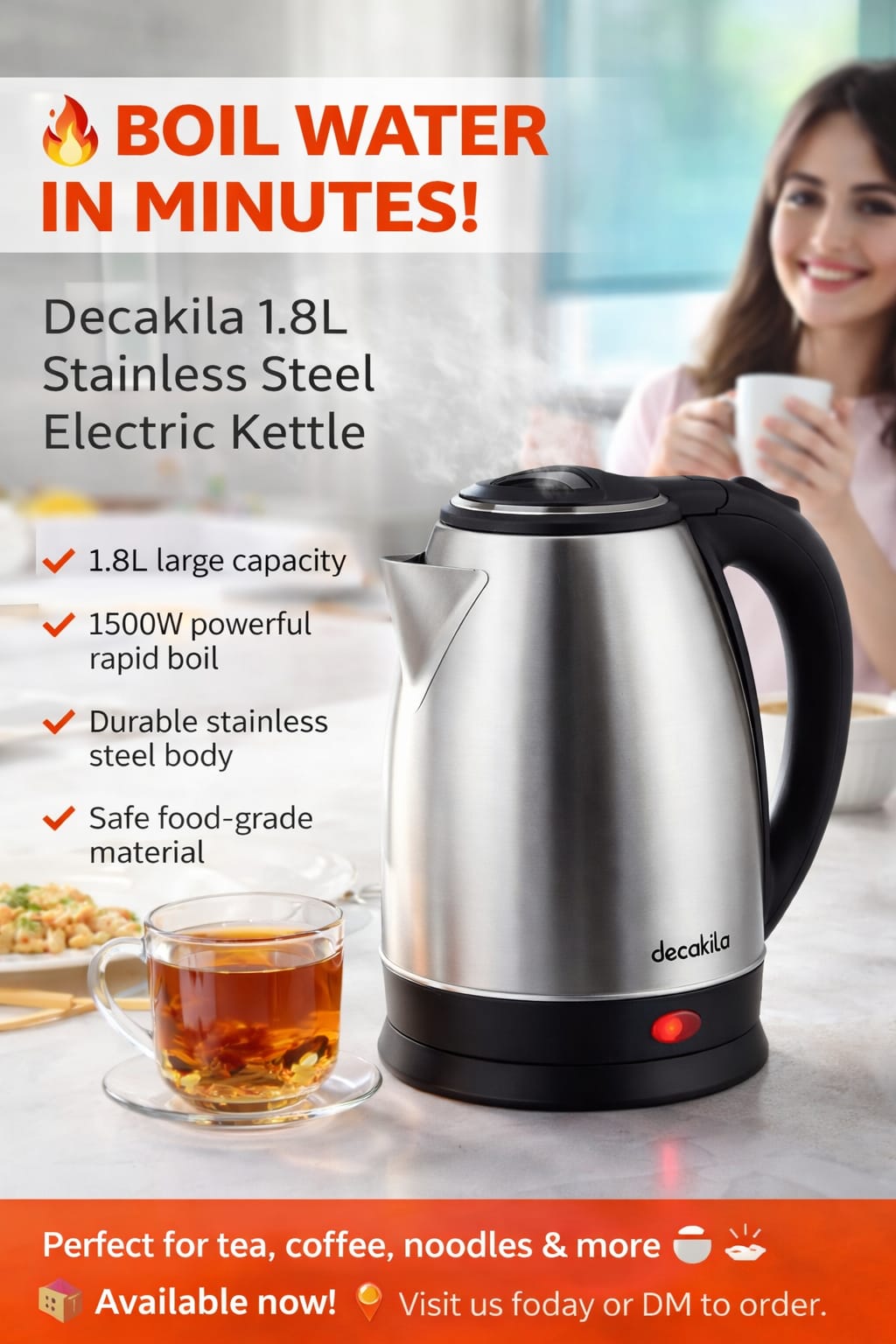Decakila 1.8L Stainless Steel Electric Kettle