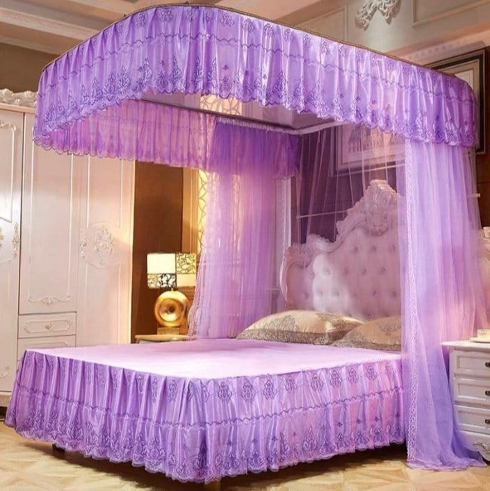 Luxury Purple Canopy Mosquito Net with Metallic Stand | King/Queen Size U-Rail Design