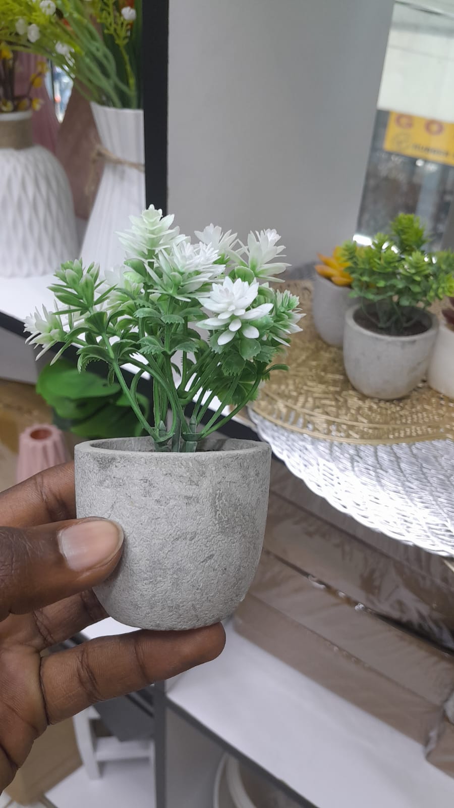 Mini Artificial Succulent Plant in Stone Pot – Realistic Faux Greenery Décor
