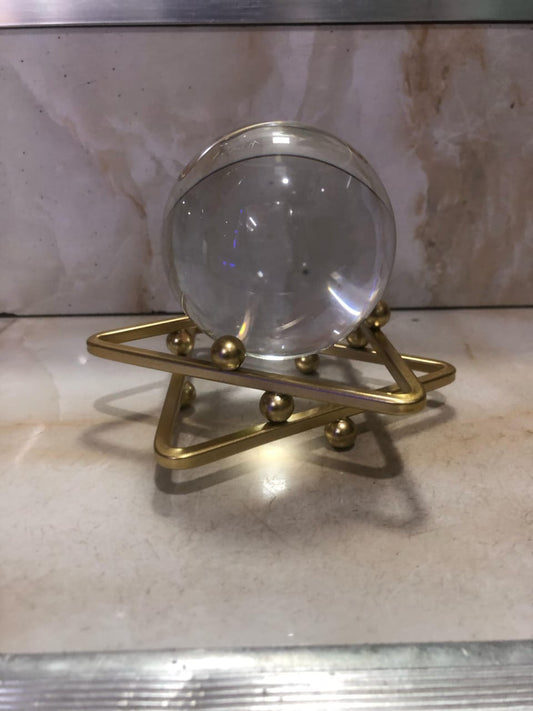 Modern Crystal Ball with Gold Geometric Stand&nbsp;| Chic Home Decor Accent