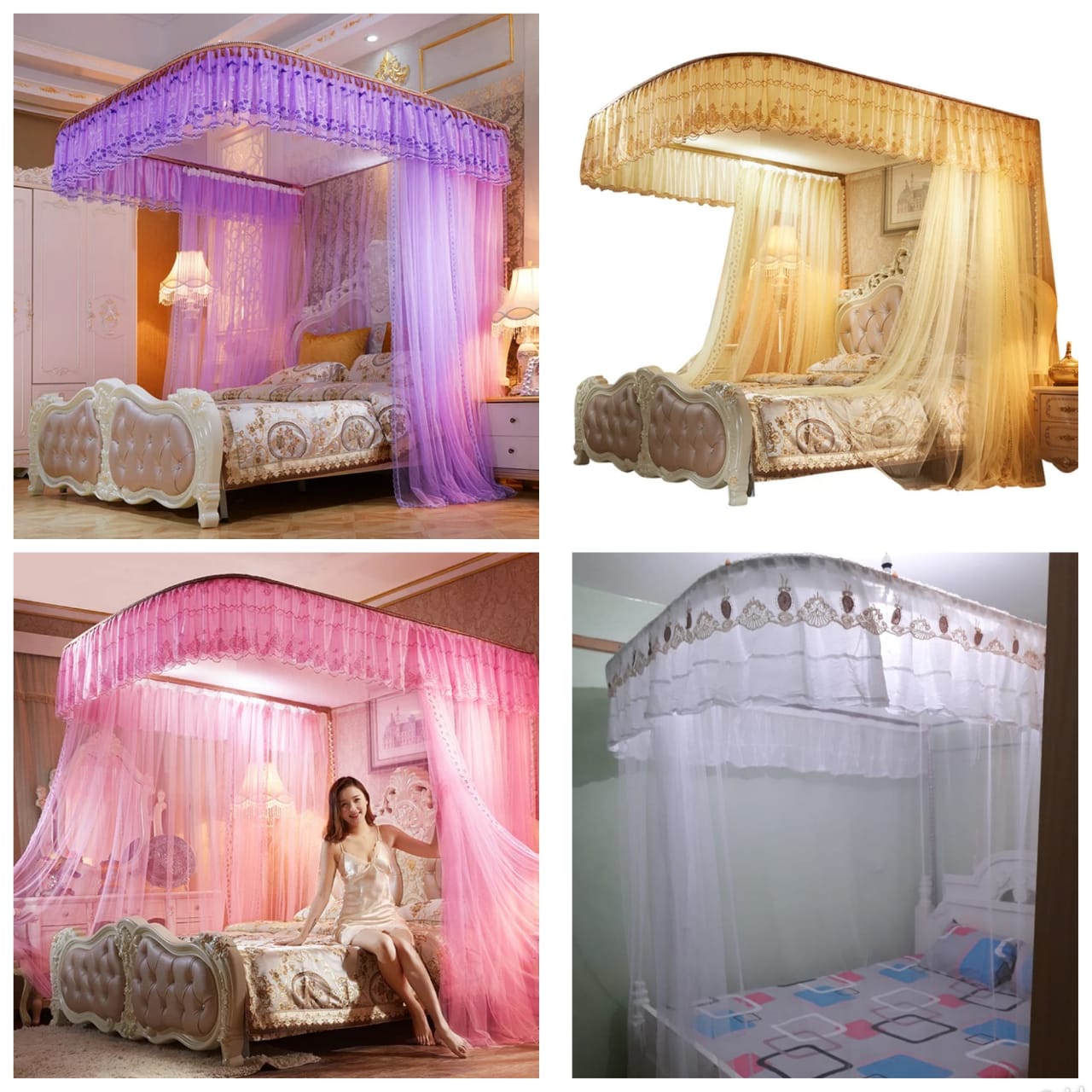 Luxury Purple Canopy Mosquito Net with Metallic Stand | King/Queen Size U-Rail Design
